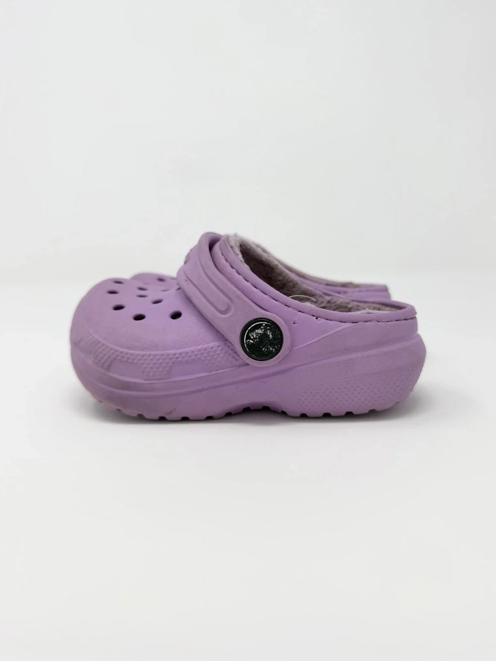 Crocs Kids C6 Purple Fleece Lined Clogs Toddler Slip On Shoes Cozy Comfy